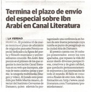 Noticia en la edición impresa del Periódico La Verdad-Cultura